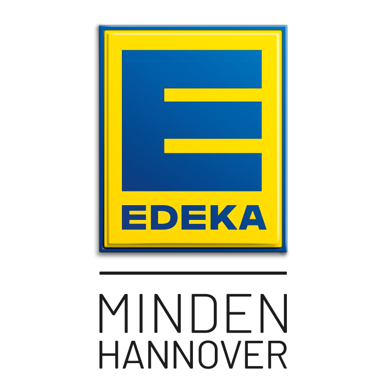Logo Edeka Minden Hannover. Blau auf Gelb